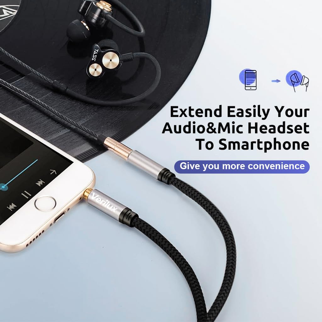 Verilux Audio Aux Cable, 16.4Ft Jack Audio Extension Cable Male to Female Audio Jack Cable, Universal Stereo 3.5 mm to 3.5 mm Cable for Phones, Speakers, Headphones, Tablets, MP3 Players and Car Verilux Audio Aux Cable, 16.4Ft Jack Audio Extension Cable Male to Female Audio Jack Cable, Universal Stereo 3.5 mm to 3.5 mm Cable for Phones, Speakers, Headphones, Tablets, MP3 Players and Car